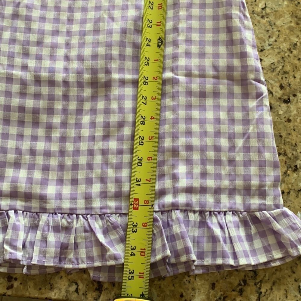 NWT Gingham Mini Lined Dress‎ Purple Puff Sleeves ruffle small Cottagecore - Picture 8 of 9